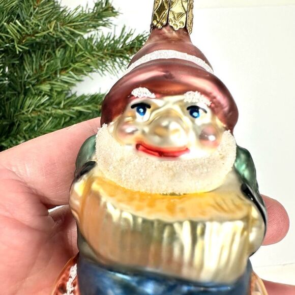 INGE GLAS Germany Glass Christmas Ornament Gnome On Log Playing Accordion - Picture 3 of 8